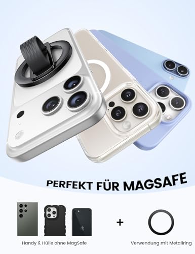 Lamicall Handy Fingerhalterung für MagSafe Ring - [Weicher Silikongriff] 2-IN-1 Tragbarer Handy Ständer, Magnetische Handy Ring Halterung für iPhone 17/16, Smartphone Griff Halter für MagSafe Zubehör
