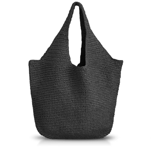 Bolsa de playa para mujer, gran capacidad, tote de rafia miniatura 1