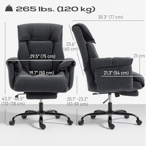 Image of HOMCOM Executive Office Chair with Footrest, Reclining Swivel Computer Desk Chair with High Back, Thick Cushion, Padded Armrest, Adjustable Height, Rolling Wheels, Dark Gray