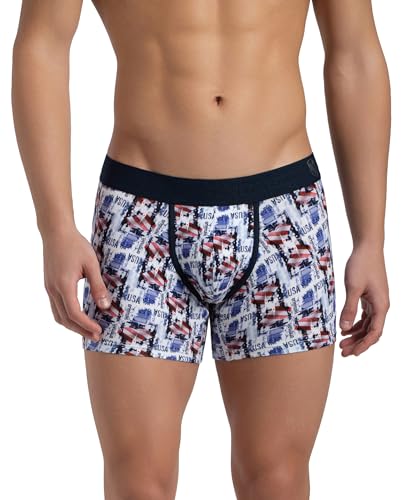 Image of Jockey US63 Men's Super Combed Cotton Elastane Stretch Printed Trunk with Ultrasoft Waistband