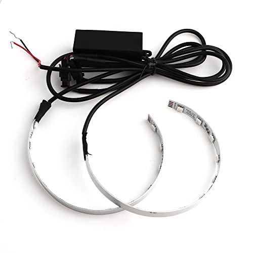 イカリングLEDライト Bluetooth搭載 スマートフォンAPPコントロール 音楽連動 AppleとAndroid両方向け 多種フラッシュモード RGB 色自由選択 ヘッドライト装飾用 車用 バイク用 2.5インチから3.5までのレンズ対応 DC12V
