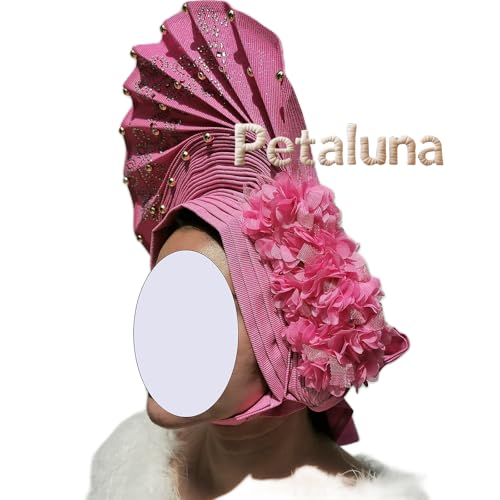 Africa Nigeria Headscarf Fashion Women Ankara Style Suitable For Church Wedding Party (pink, 22.44in-22.83in Freely adjustable)3