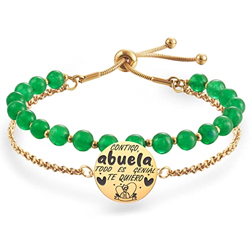 LParkin Doble Capa de pulsera abuela, originales Perlas pulsera abuela dorada, Acero Inoxidable Pulsera Regalo Para la Mejor Abuela Ajustable 17+5cm (CONTIGO abuela TODO ES Genial TE QUIERO)