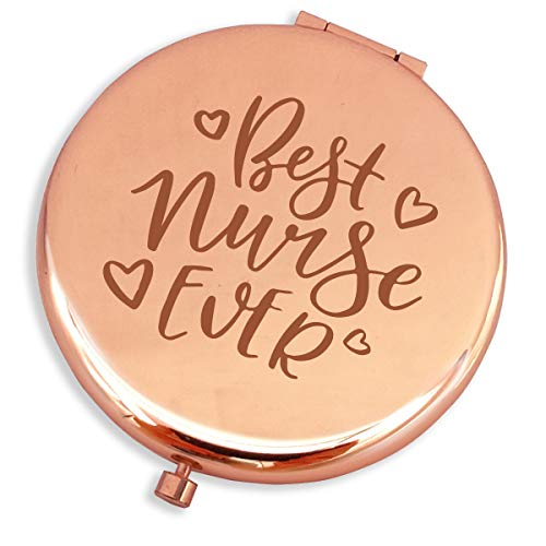 Blue Leaves Best Nurse Ever-Funny Nurse Gifts for Women Nurse Retirement Gifts for Women,Nurse Gifts Ideas-Makeup Mirror (2.6",Rose Gold,2X)