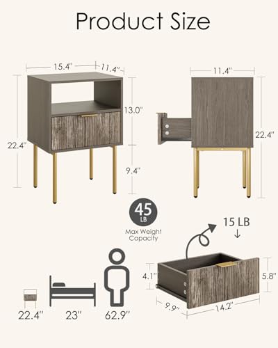 HEYZOEY Nachttisch, Nachtschrank mit 1 offenen Ablagen und 1 Schublade, Modern Nachtkästchen, Boho Nachtkommode für Schlafzimmer… – Ansicht 2