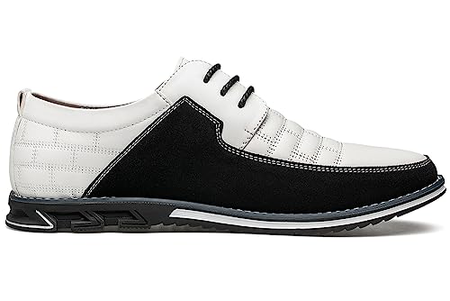 Men's Premium Leather Dress Shoes Comfort Business Casual Oxford Shoes Fashion Dress Sneakers Soft Loafers Derby Shoe for Office Working Driving Walking White, 11 US3