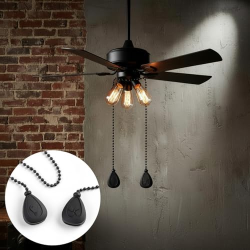 Image of Patelai 4 Pieces Ceiling Fan Pull Chain Extender Ornament 12 Inch Ceiling Pull Chain Extension Classic Drop Shaped Pendant Beaded Ball Cord for Fan light lamp decorative with Connector(Black)