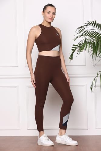 Image of Zicada Women's Gym Running Sports Crop Tank Top & Tights | Jogging wear | Workout Set | Co-ord Set For Girls & Women