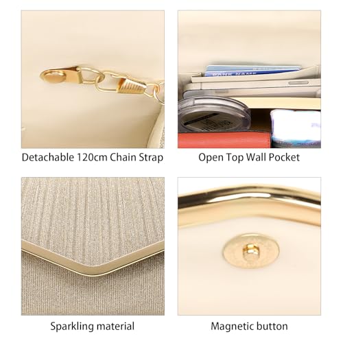 Image of RNIEGA Clutch Purses for Women, Evening Bag with Detachable Chain Ladies Sparkling Party Handbag Wedding Bags