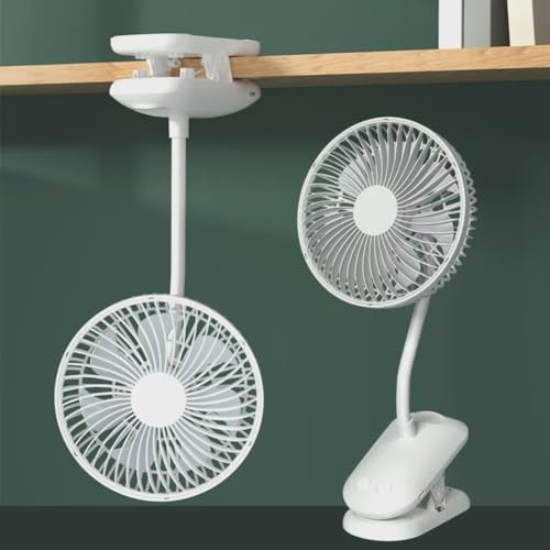 Lagomloot Ventilador de clip con batería de 3600 mAh, ventilador de escritorio giratorio de 720° con 4 velocidades, para colgar o enfriar de pie versátil para oficina en casa