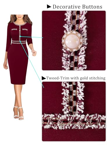 Image of VFSHOW Womens Button Crew Neck Wear to Work Office Business Casual Church Party Slimming Fitted Bodycon Pencil Sheath Dress