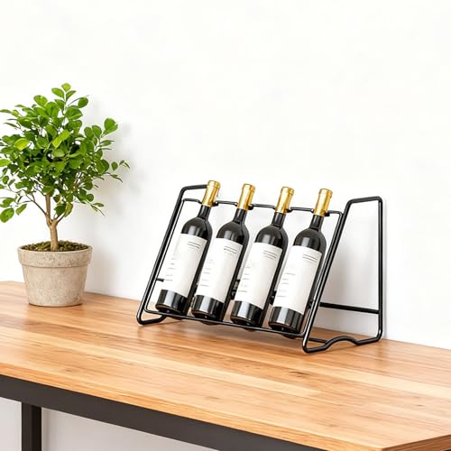 Porte-bouteilles de vin compact étagère à poser en fer résistant 4 rangées