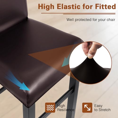 Image of PU Leather Bar Stool Covers with Backs, 6 Pack Stretch Waterproof Bar Stool Chair Covers Washable & Comfortable Barstool Covers Slipcovers with Back for Pub /Counter /Dining Room Decoration (Brown)