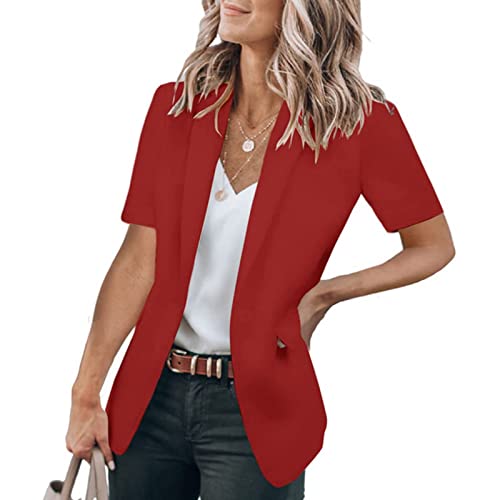 Short Sleeve Blazers for Women Lapel Open Front Office Blazers One Button Casual Summer Blazer Business Suits
