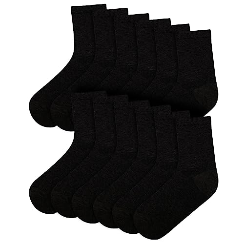 A2Z 4 Kids School Socks Pack Of 6 Boys Girls Children Back to School Cotton Rich Plain Crew - Socks 970 6 Pack Black 3-6