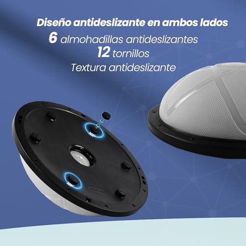 Miniatura 3 de Dh Fitlife Balón De Equilibrio, Yoga, Entrenador De Equilibrio De 60 X 22 Cm Hasta 200 Kg, Media Pelota De Gimnasia, Tabla De Equilibrio Con Bomba Y 2 Bandas De Fitness Gris