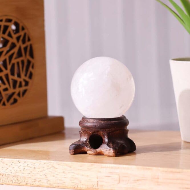 Image of Shubhanjali White Calcite Crystal Sphere Ball 100-120 GMS | Natural Polished Gemstone Sphere for Meditation, Reiki Practice, Feng Shui & Vastu Decor | Decorative Crystal Ball for Home & Office
