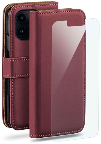Étui iPhone 14 Pro moex bordeaux en simili cuir avec protège-écran et porte-carte