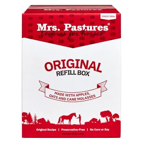 Mrs Pastures Cookies and Treats for Horses - Premium Horse Treats - Made with Apples, Oats, and Rolled Barley - Preservative Free - All Natural Ingredients - No Corn or Soy (15lb Refill Box) Cover