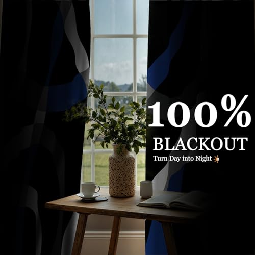 Image of weesire Black and Blue Blackout Curtains, 52 x 84 Inch, Grommet, 2 Panels