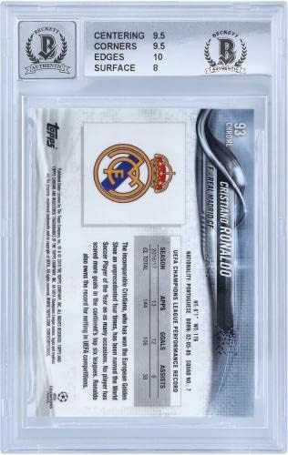 Vista 2 de Cristiano Ronaldo Real Madrid Autographed 2017-18 Topps Chrome UCL #93 BAS Authenticated 99 Card - Autographed Soccer Cards