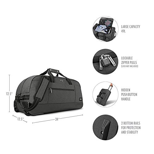 Solo New York Avenue C Rolling 24 Inch Duffel Bag with Removable Shoulder Strap, 49L Capacity, Grey, One Size