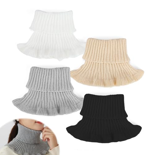 HERKINDNESS Turtleneck Damen, 4 Stück Schals für Damen Turtleneck-Stil, Gestrickter Rollkragen Damen, Turtlenecks Damens Scarf für Dekoration Verwendet, Halten sie Ihren Hals Warm