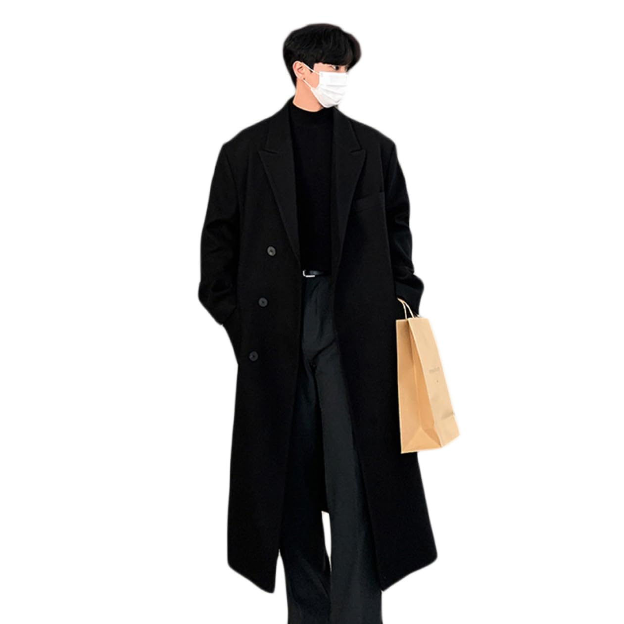 Amazon | [YJSO] ロング丈 チェスターコート メンズ 秋冬 厚手 くろい