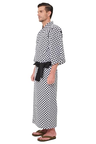 Mens Ichimatsu Yukata (Wide), Lightweight Summer Robe, 100% Cotton, Made in Japan2