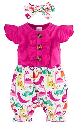 Image of Baby Girls Clothes Ruffled Sleeve Outfit Newborn Floral Infant Girl Romper Onesie 0-18 Months Jumpsuit with Headband