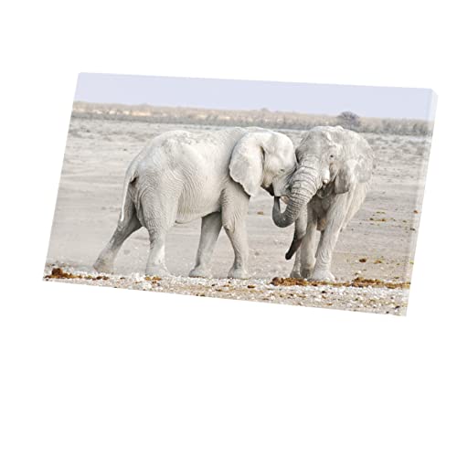 Tableau éléphants pour chambre bébé : déco savane nature 71x40 cm