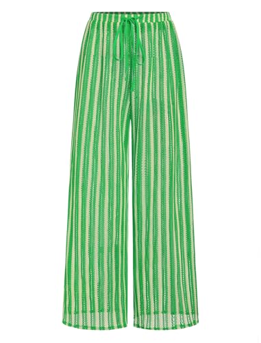 Image of ZAFUL Womens Beach Cover Up Pants Sexy Crochet Drawstring Elastic Boho Swimsuit Cover Up Long Pants Beach Wear