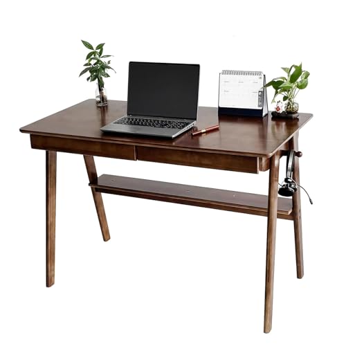 BuyUp Escritorio de Madera Maciza, Mesa de Ordenador Moderna, 120x60x75 cm, Diseño Mediados de Siglo, con 2 Cajones y Estante, Color Nogal (Nuez, 100 * 60)