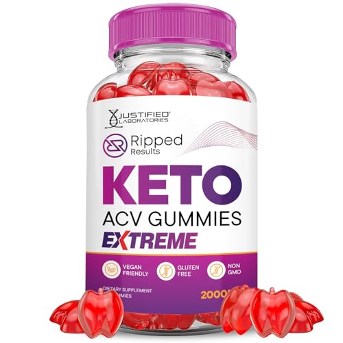Justified Laboratories Ripped Results Keto ACV Gummies Extreme 2000MG Ripped Results Keto Gummies Apple Cider Vinegar Formulated with Pomegranate Beet Juice Powder B12 Vegan Non GMO 60 Gummys