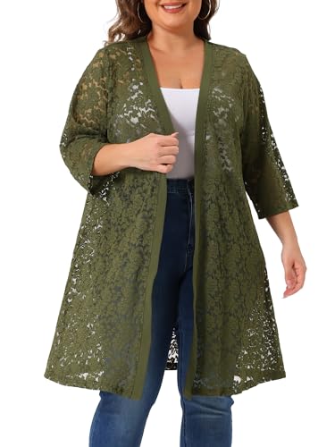 Image of Agnes Orinda Plus Size Cardigans for Women Lace Cardigan Lightweight Crochet 3 /4 Sleeve Cover Up Jacket
