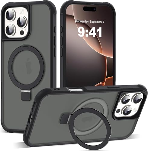 Image of iPhone 16 pro Max Magsafe Stand Case | Matte Design & 360 Protection | Military-Grade Apple iPhone 16 pro Max Cover | Ultra Premium - Black