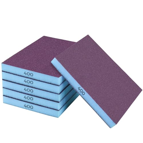 STEBRUAM Lot de 6 éponges de ponçage, Grain 400, tampons de ponçage lavables et réutilisables, Lot de Papier abrasif pour Mur en Bois et métal