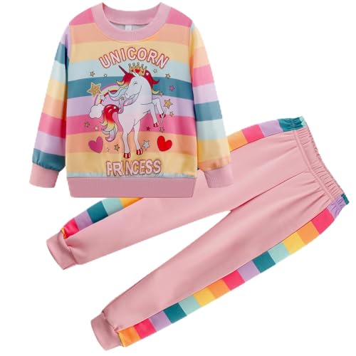 Image of RETSUGO Little Girls 2 Piece Clothing Sets Toddler Unicorn Sweatshirts and Leggings Cotton Fall Winter Casual Outfits 3-8T