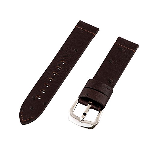 Clockwork Synergy® - 2- Piece Ss Premium Ostrich Grain Leather Watch Band 20mm - Brown - Interchangeable Replacement Watch Straps