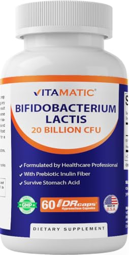 Vitamatic Bifidobacterium lactis - 20 Billion per DR Capsule - 60 Count - Digestive Support - Made with Prebiotic Inulin Fiber