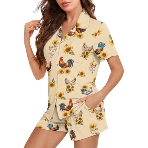 Image of Women's Short Sleeve Sleepwear Pajamas Nightwear with Pockets | skin-friendly breathable material resists pilling fading and deformation after repeated washing