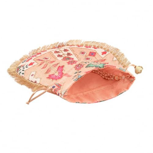 Image of Handcrafted Potli Purse with Golden Floral Embroidery and Pearl Accents