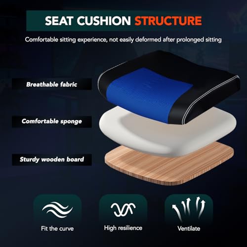 Image of BestOffice Gaming Chair with Massage, Ergonomic Office Desk Chair, Adjustable Lumbar Support & Headrest,Computer Task Chair, 360 Swivel for Adults (Blue)