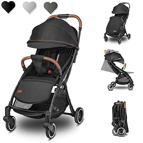 Lionelo Julie One - Cochecito de bebé con respaldo y reposapiés ajustable hasta 22 kg, con mosquitera, calentador de piernas, soporte para bebidas y bolsa de transporte, plegable, color negro