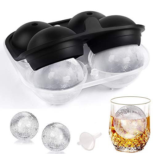 Larger-Sphere Ice Ball Mold Silicone-Ice-Cube-Tray - Easy Release Ice Ball Mold Reusable Ice Cube Maker with Funnel for Whiskey Cocktail Flexible
