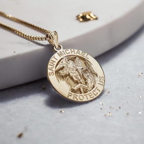 PicturesOnGold.com 14K Yellow Gold Saint Michael Religious Medal - 1 Inch Size of a Quarter2