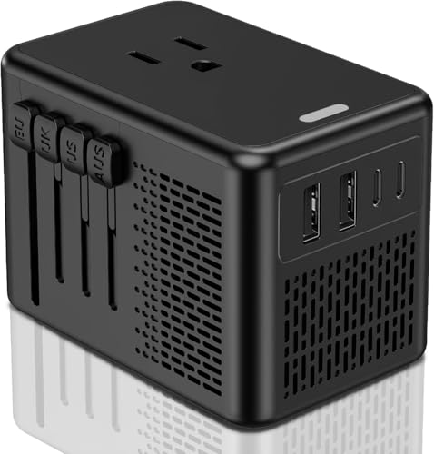 220V to 110V Voltage Converter US to Europe for Hair Dryer with Fast Charging 2 USB A 2 USB C, Power Converter Adapter Combo International Adapter A C G I (Black)