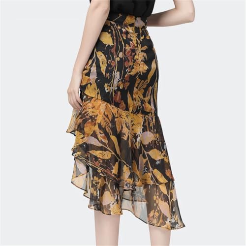 Women Chiffon Floral Midi Skirt Irregular Lightweight Flowing Casual Office Fishtail Skirts2