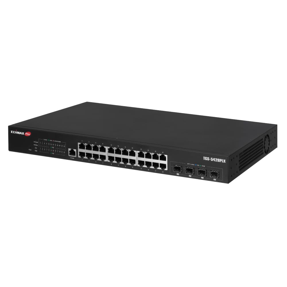 Edimax TGS-5428PLX - Surveillance VLAN 28-Port 2.5GbE PoE++ L2 Switch with 4-Port 10GbE SFP+ Uplinks