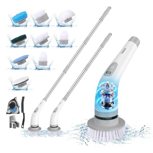 SZMDLX 9-in-1 Multi-Purpose Electric Spin Scrubber 2 Speeds Replaceable Brush Heads Long Handle for Cleaning Floors Windows Bathtubs Car Grout Tiles Sink